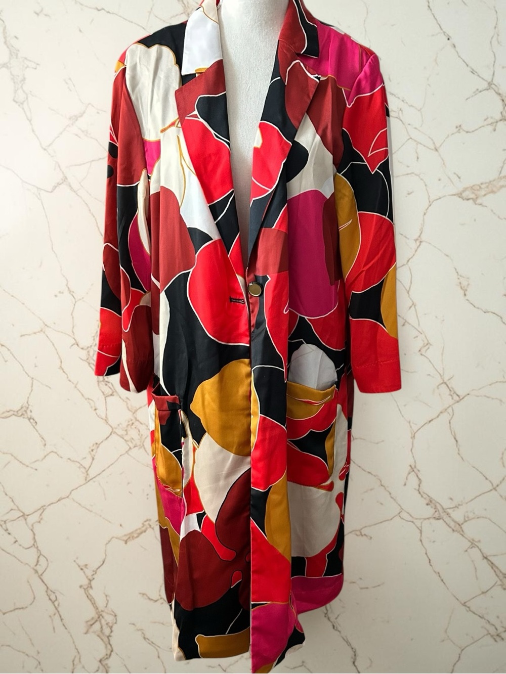 Bold Abstract Print Long Jacket - Multicolor